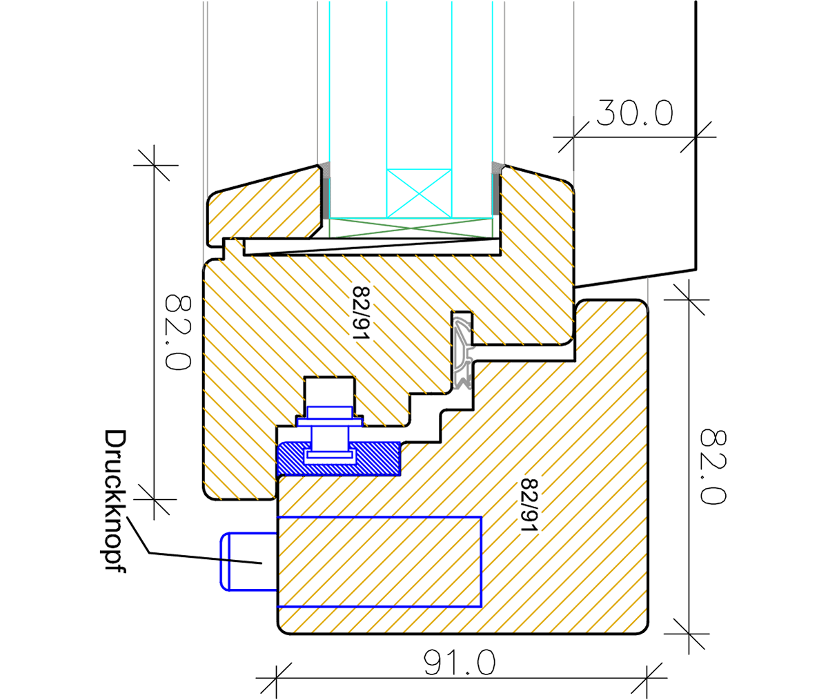Technische Detailzeichnung Druckknopf RC3